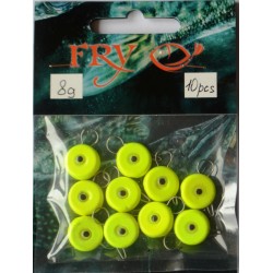 Грузило вухатий рибальський, таблетка (ексцентрик) колір Silvereyes Лайм, 10шт в уп., вага 8г